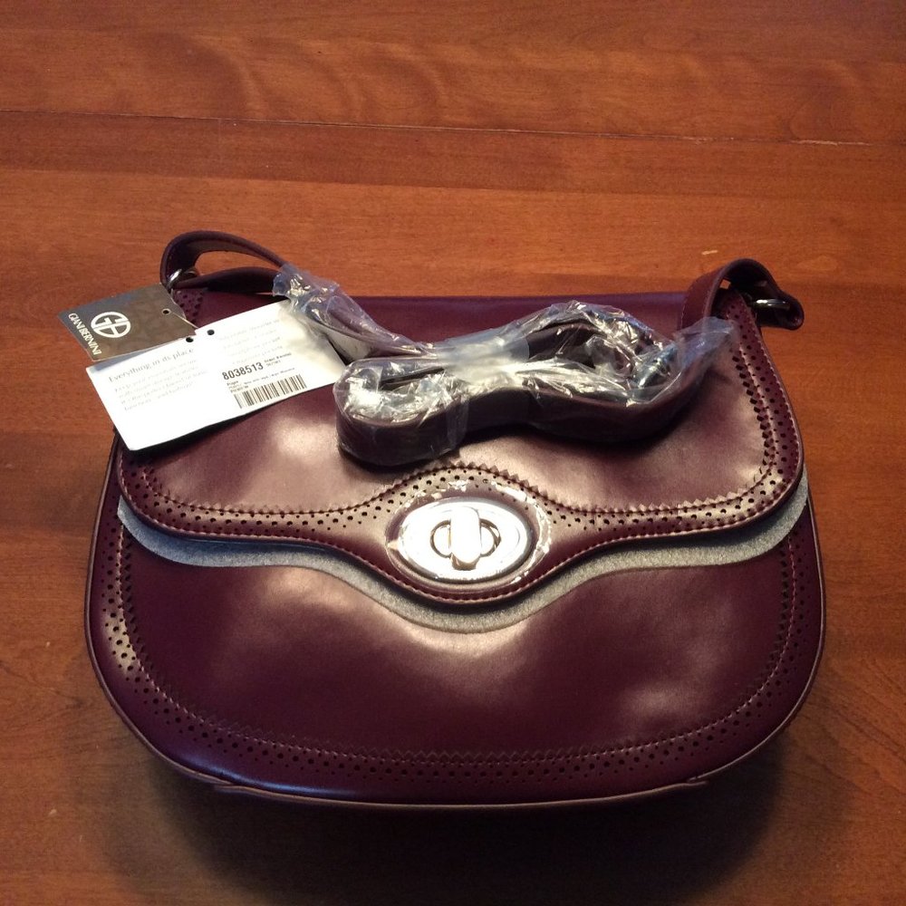 Giani Bernini Crossbody Purse Shoulder Brogue Wine Saddle Leather GORGEOUS & NEW